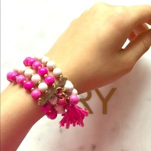 Pink and Gold Stone Bead Bracelet
